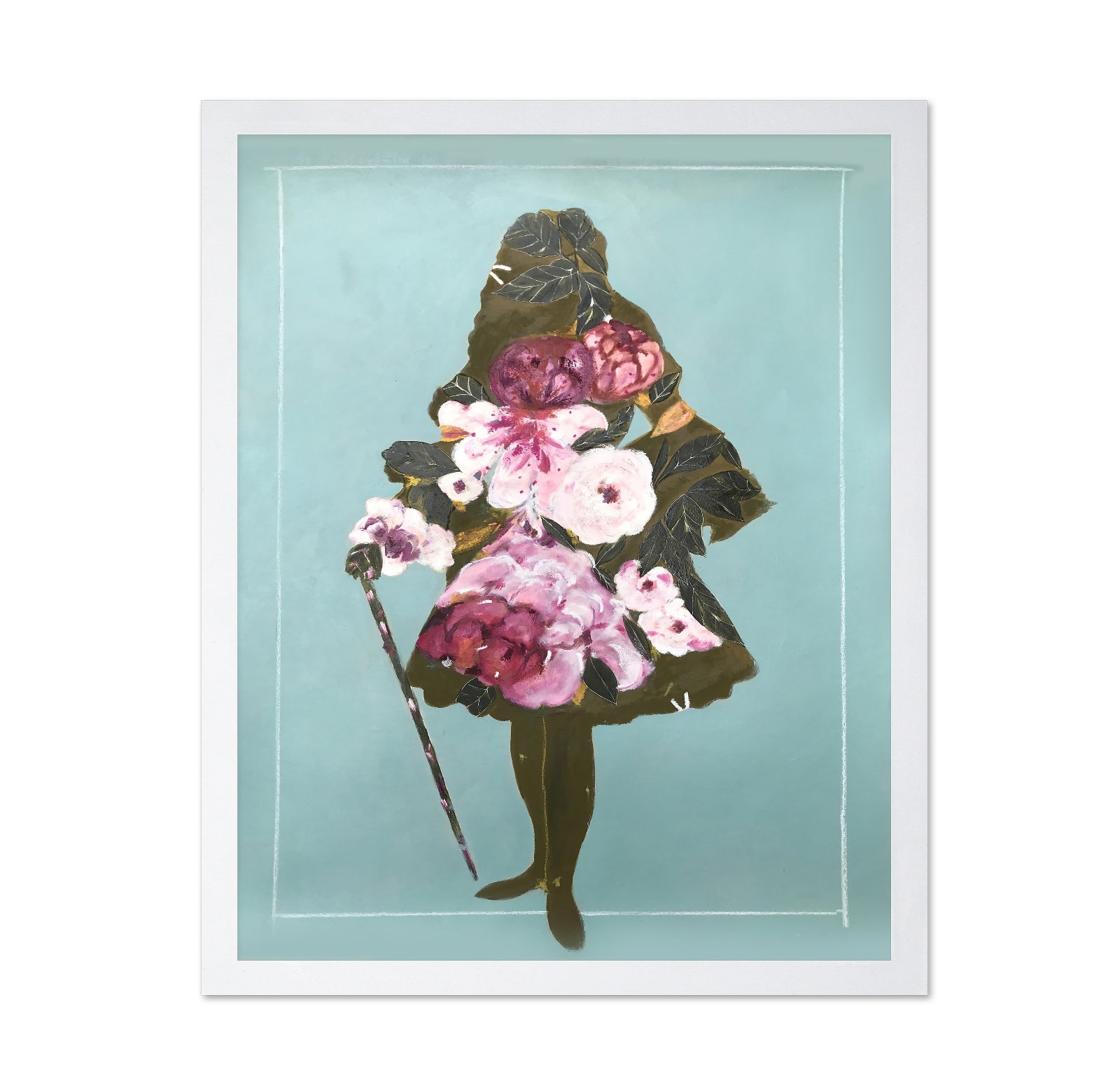 A Woman in a Silhouette Style with Flowers and Leaves