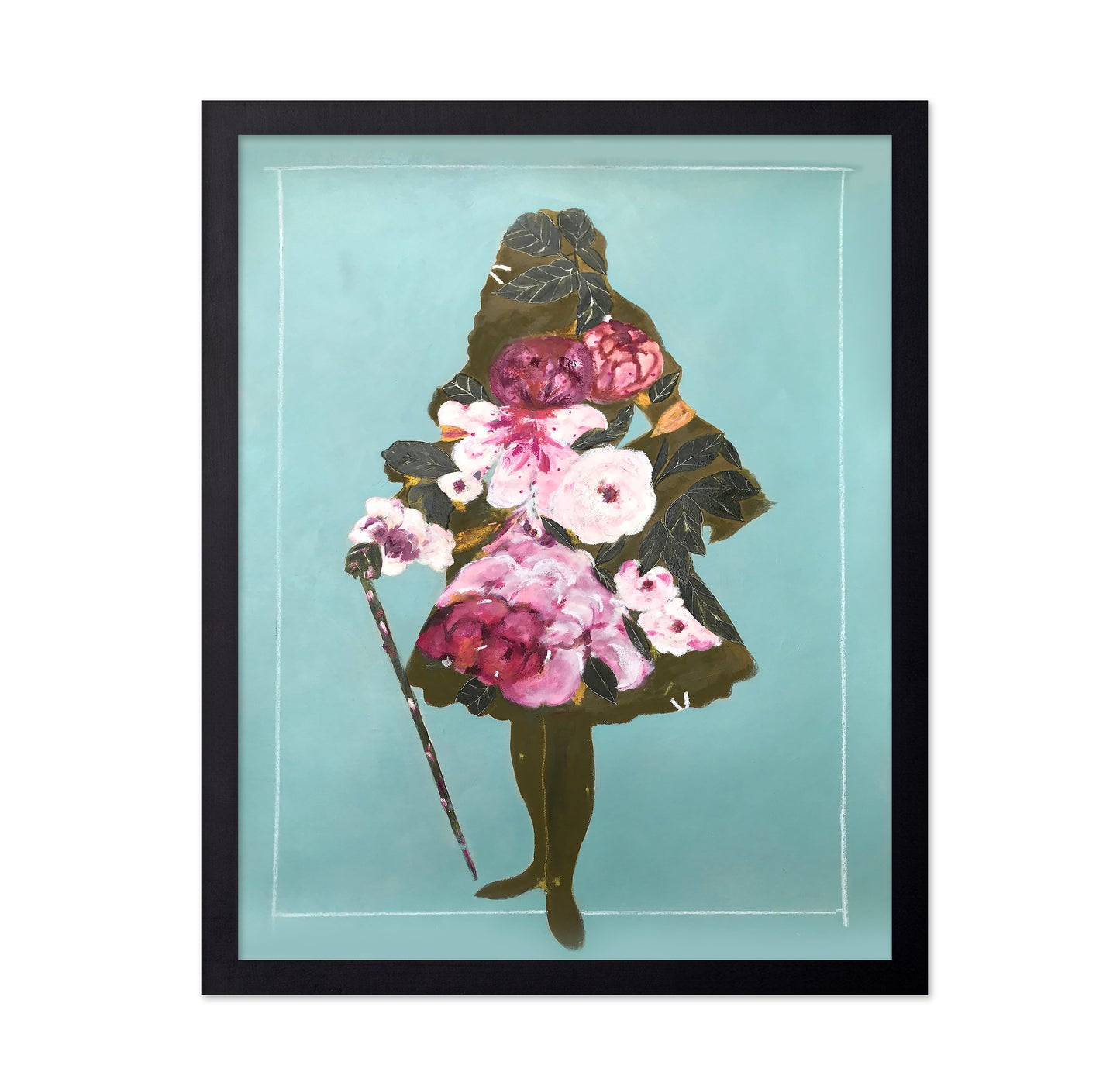 A Woman in a Silhouette Style with Flowers and Leaves