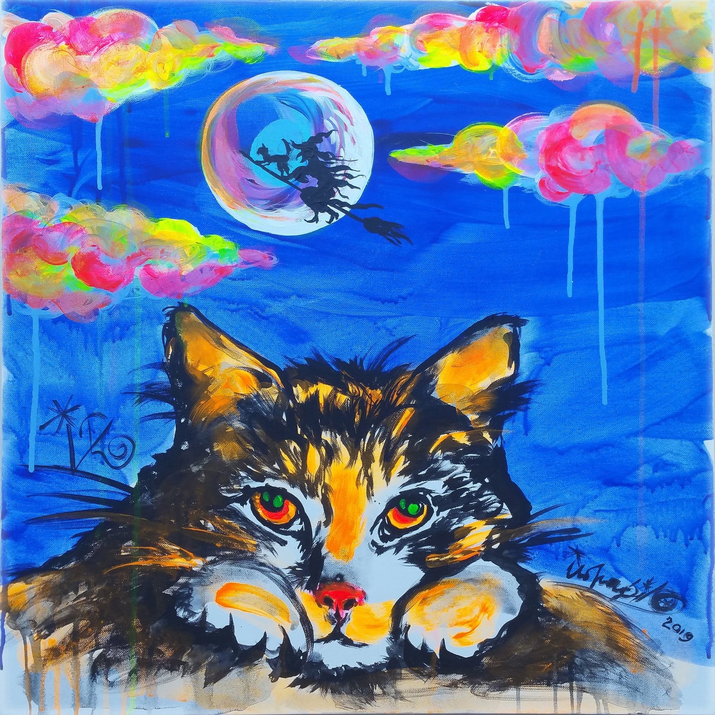Cat Gazing at the Moon