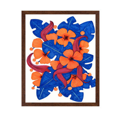 Hawaiian Orange and Blue Florals