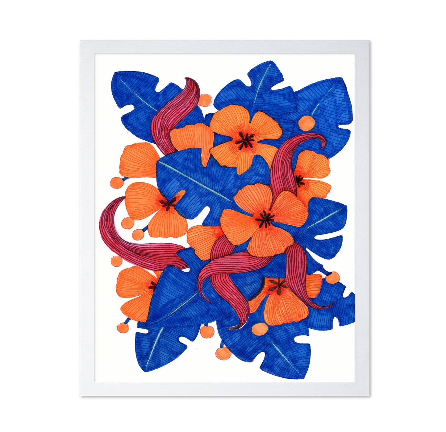 Hawaiian Orange and Blue Florals