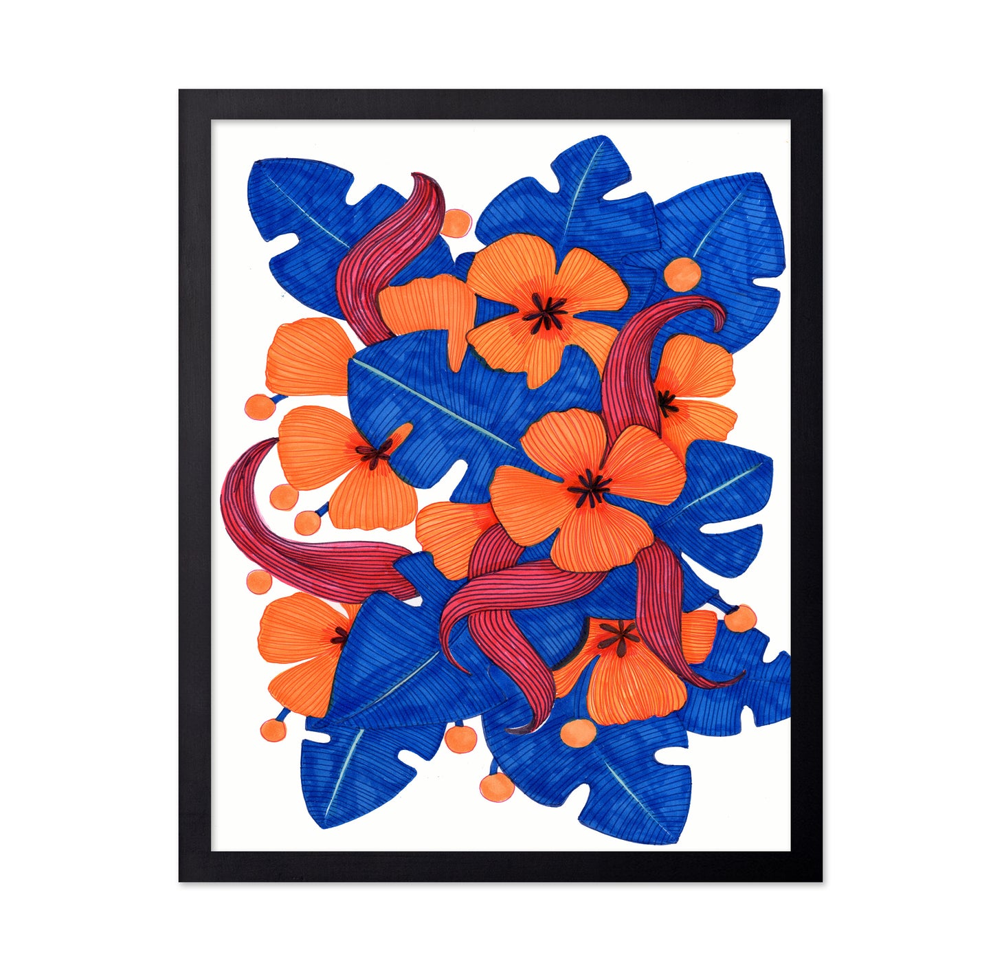 Hawaiian Orange and Blue Florals