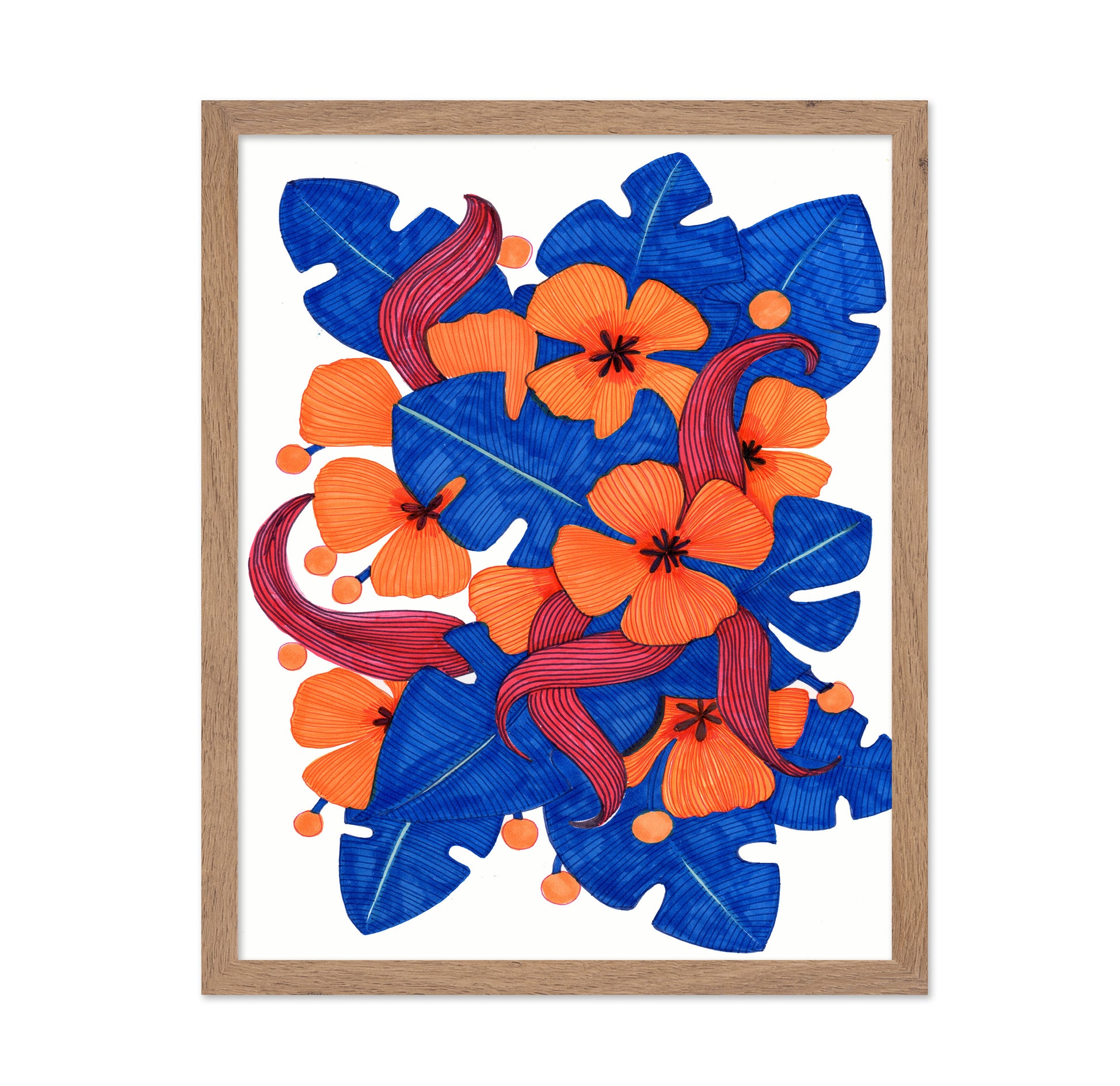 Hawaiian Orange and Blue Florals