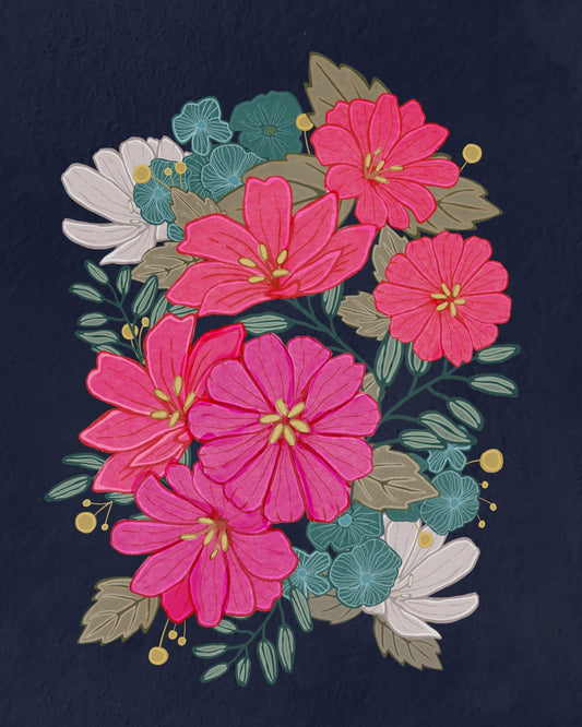 Flower Bouquet On Navy