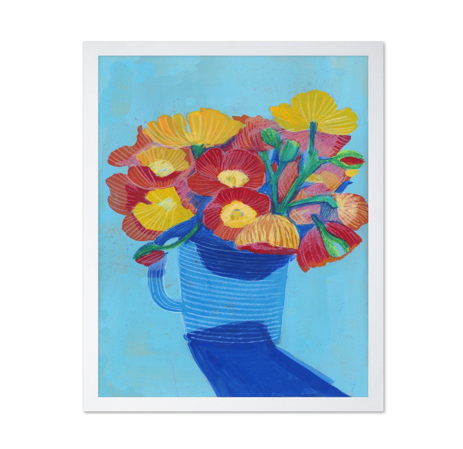 A Colorful Bouquet in a Blue Pitcher