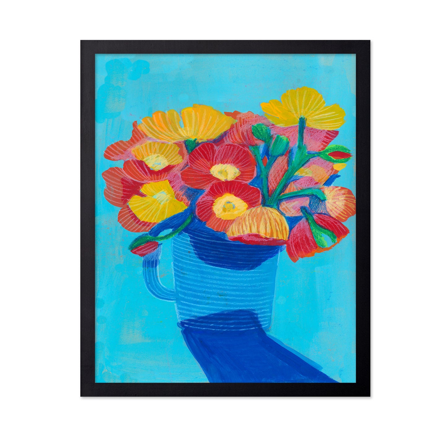 A Colorful Bouquet in a Blue Pitcher