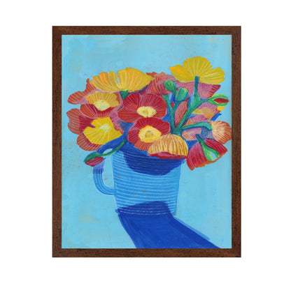 A Colorful Bouquet in a Blue Pitcher