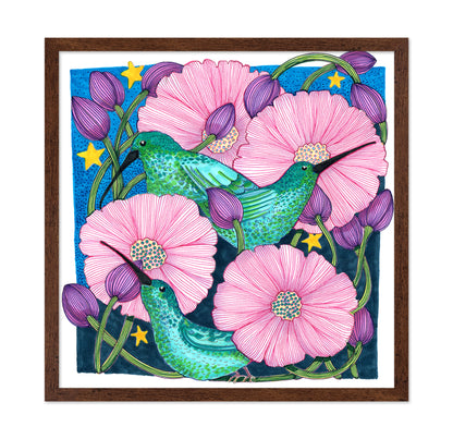 Whimsical Hummingbirds Among Blossoms
