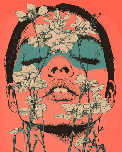 Woman's Face Surrounded by Delicate Flowers