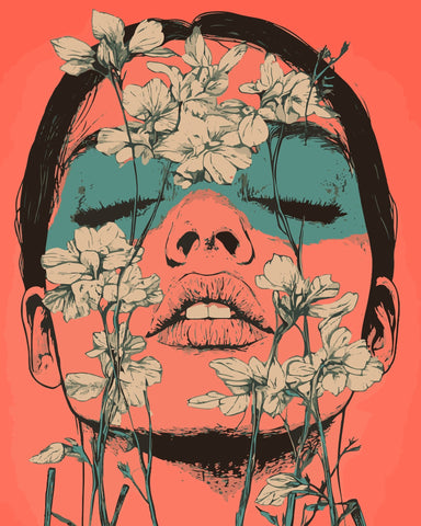 Woman's Face Surrounded by Delicate Flowers