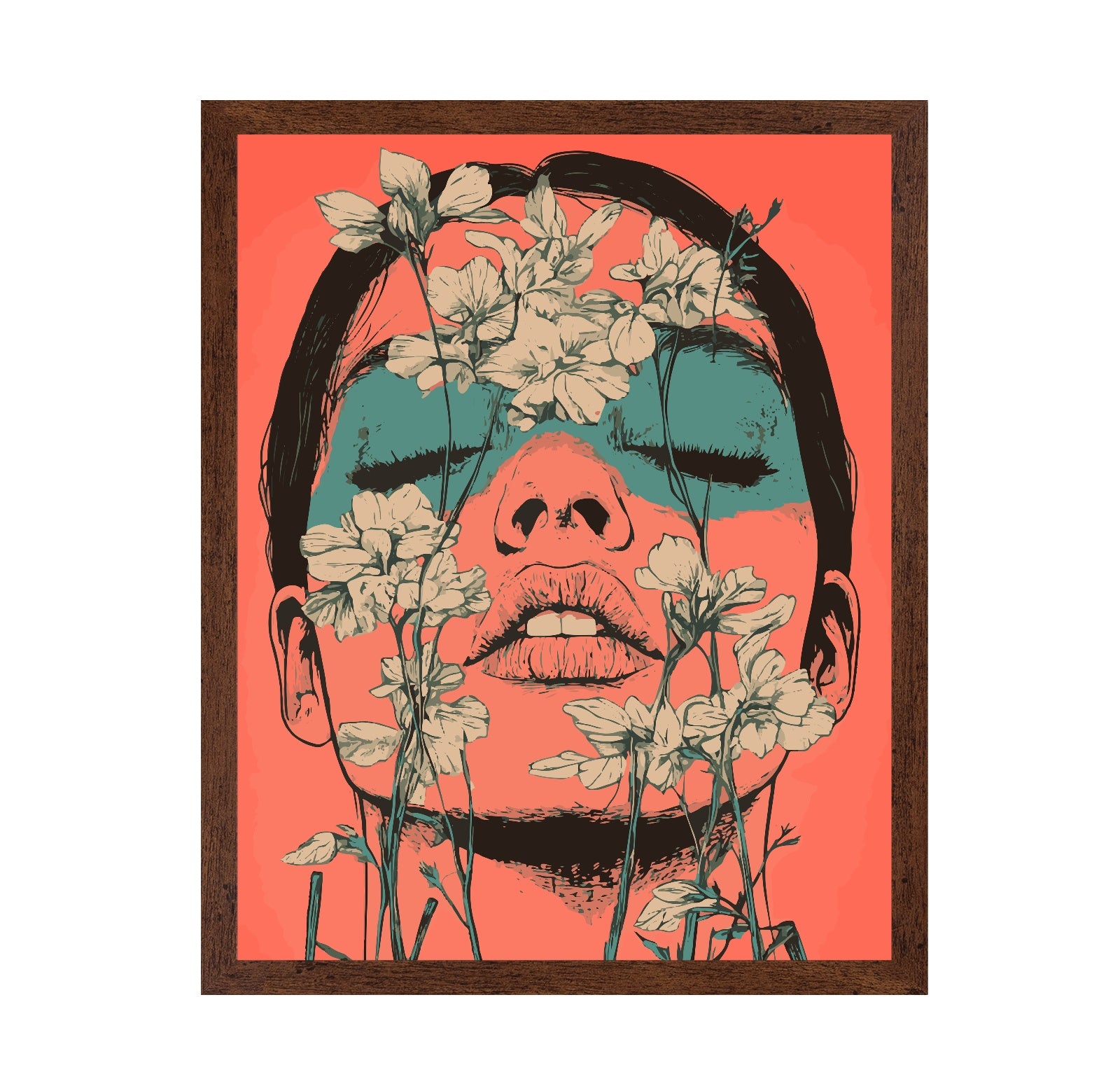 Woman's Face Surrounded by Delicate Flowers