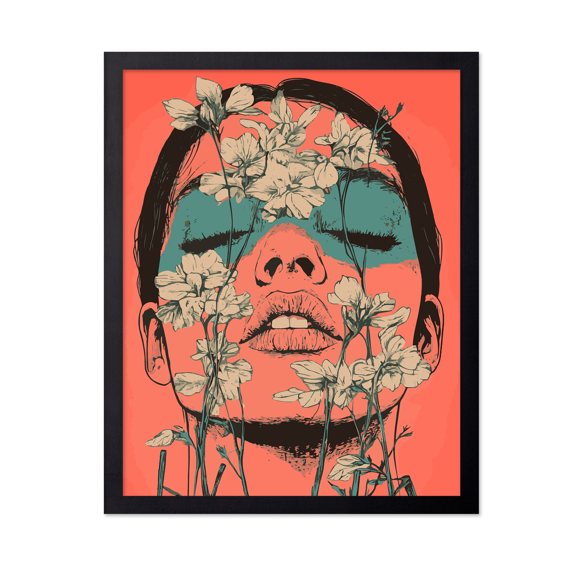 Woman's Face Surrounded by Delicate Flowers