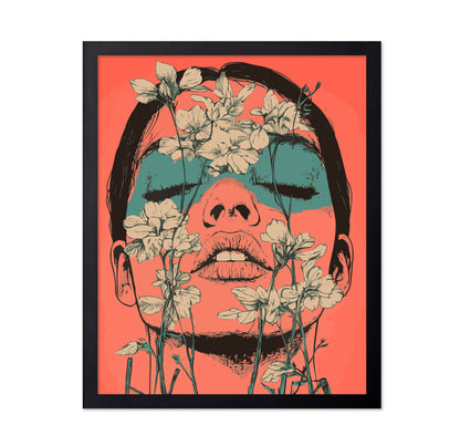 Woman's Face Surrounded by Delicate Flowers