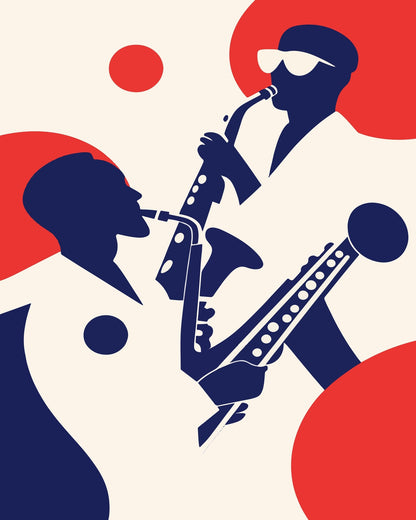 Silhouettes of Musicians Playing Saxophones