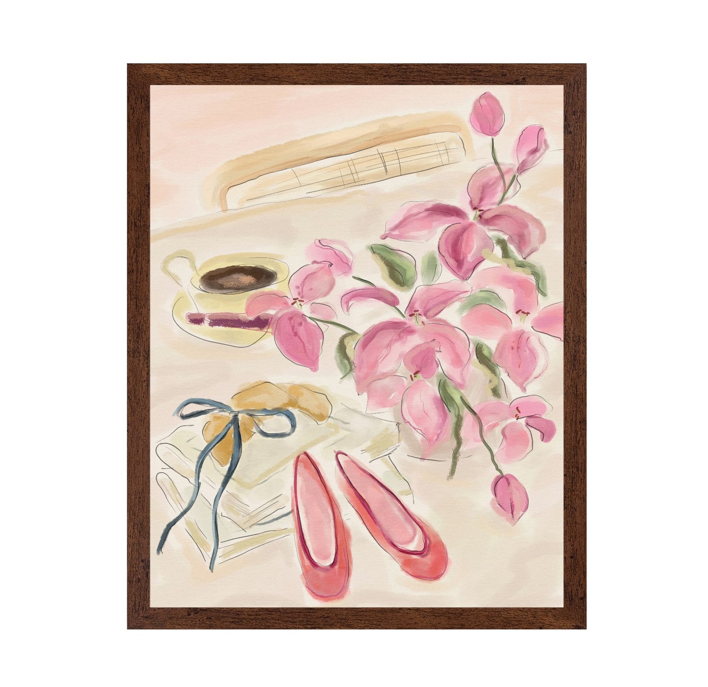 Still Life Watercolor Illustration with Ballerinas
