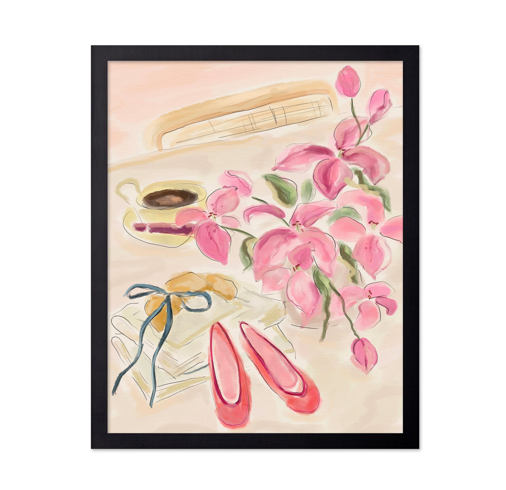 Still Life Watercolor Illustration with Ballerinas
