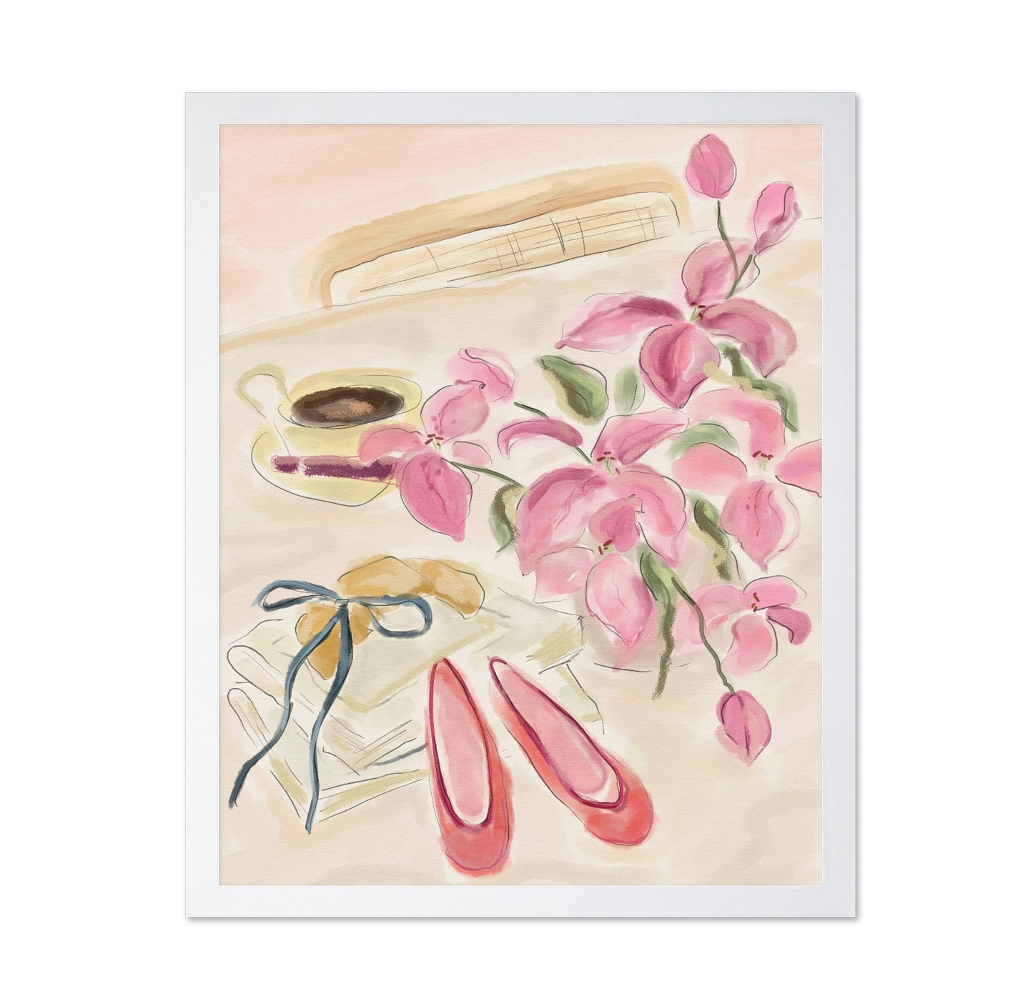 Still Life Watercolor Illustration with Ballerinas