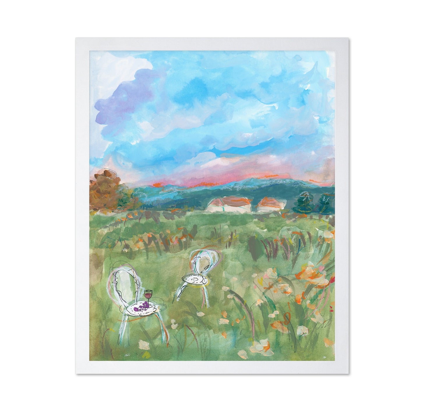 Watercolor Deep Pink Sunset