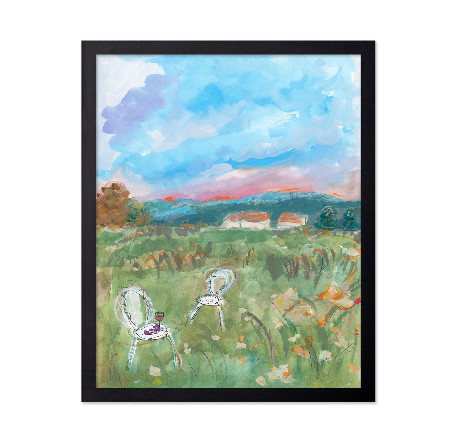 Watercolor Deep Pink Sunset