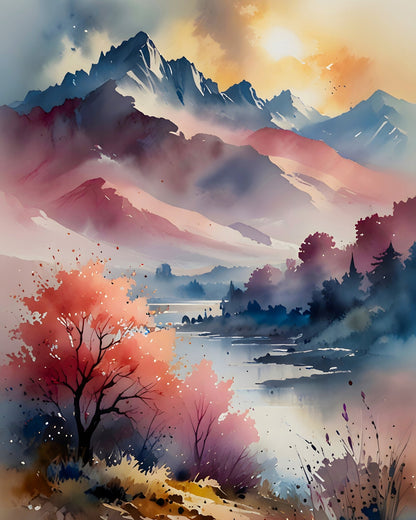 Pastel Peaks and Calm Waters
