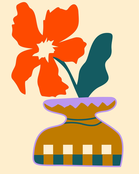 Bold Blooms In a Patterned Vase