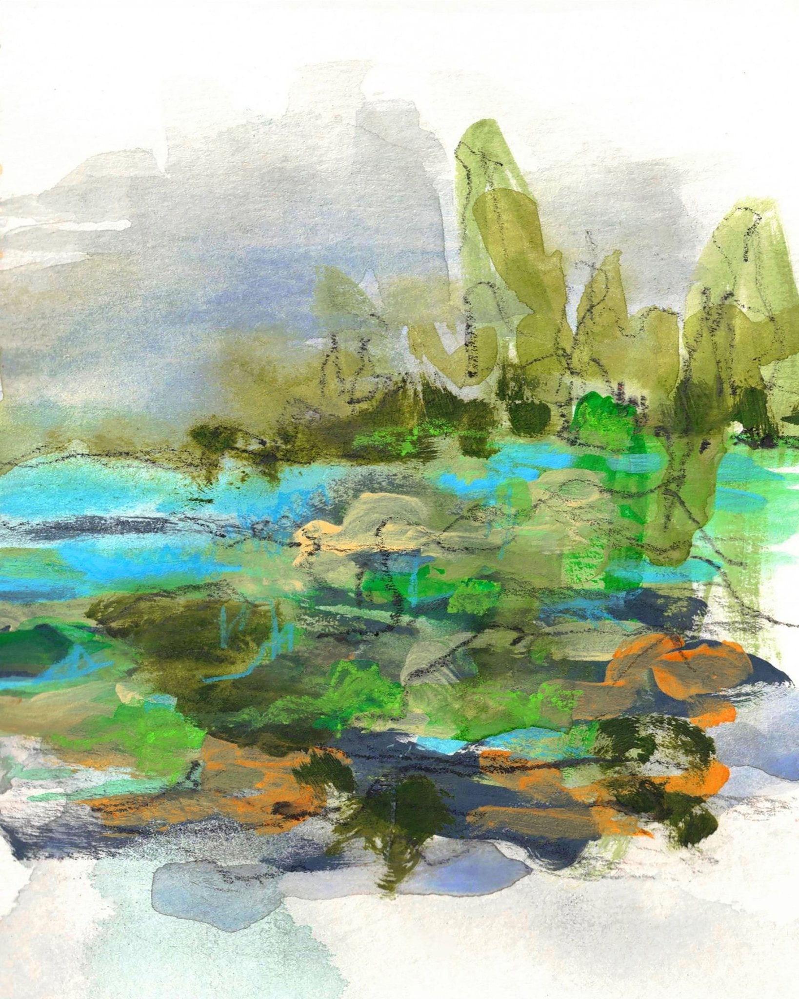 Abstract Pond Landscape Green