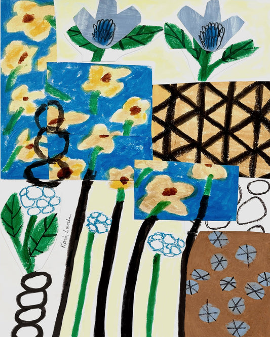 Yellow and Blue Abstract Floral Collage
