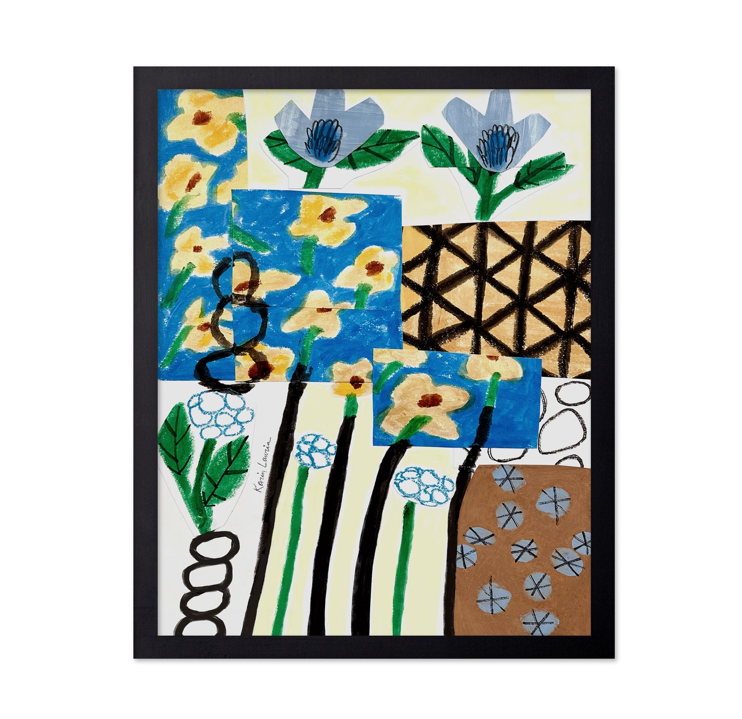 Yellow and Blue Abstract Floral Collage