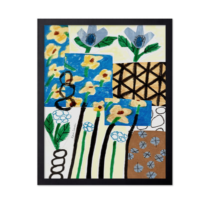 Yellow and Blue Abstract Floral Collage