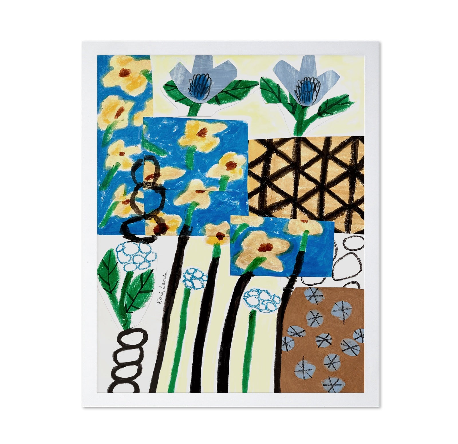 Yellow and Blue Abstract Floral Collage
