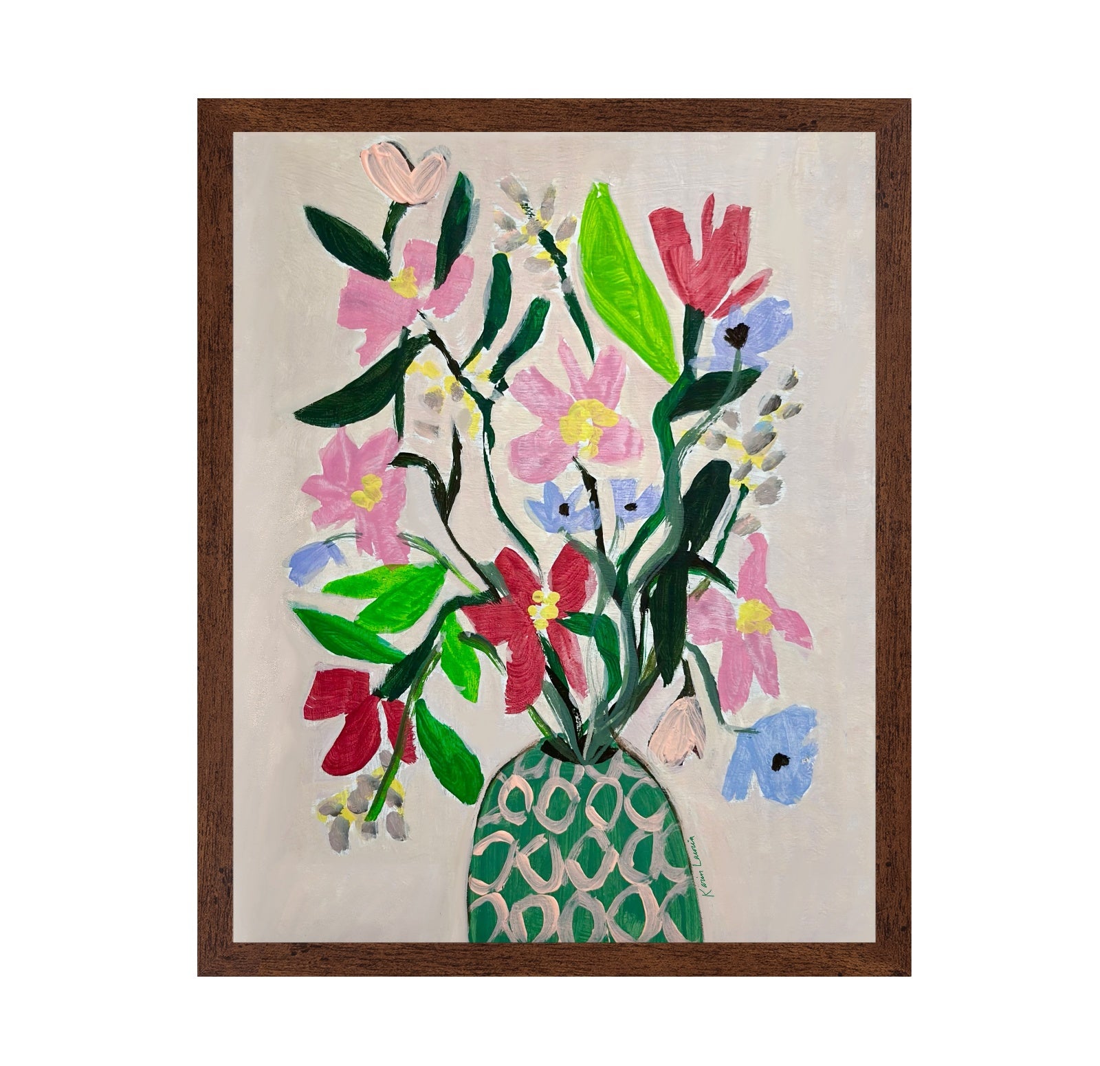 Flowers In Pink and Green Vase