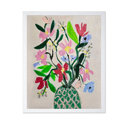 Flowers In Pink and Green Vase