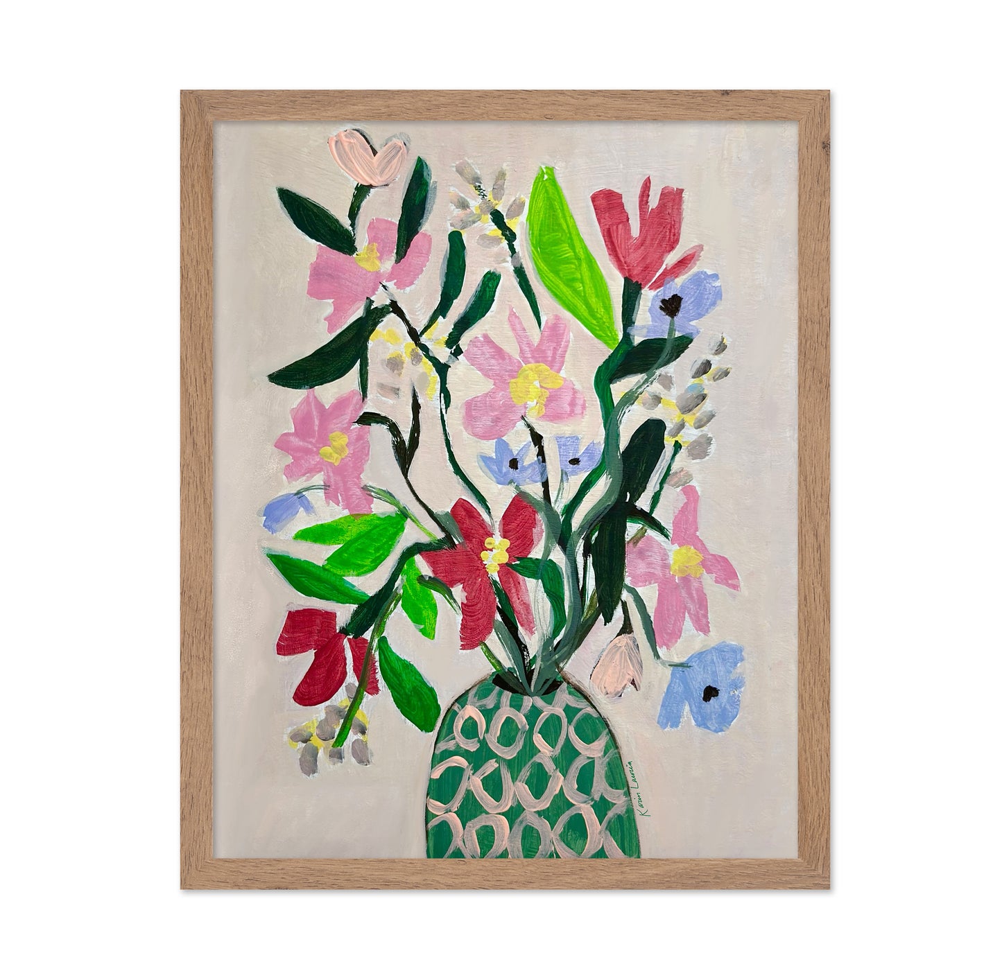 Flowers In Pink and Green Vase