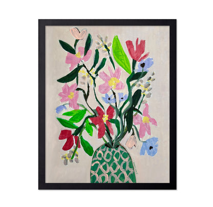 Flowers In Pink and Green Vase