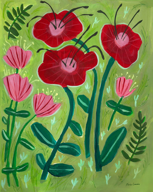 Red Flowers On Green