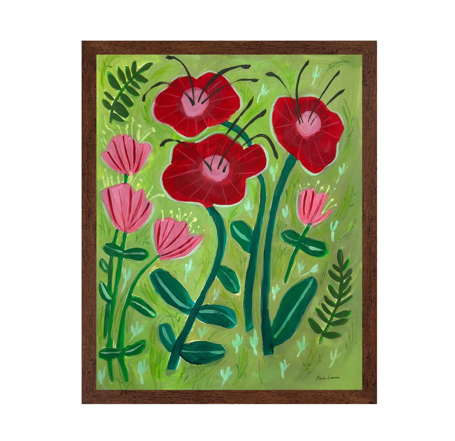 Red Flowers On Green