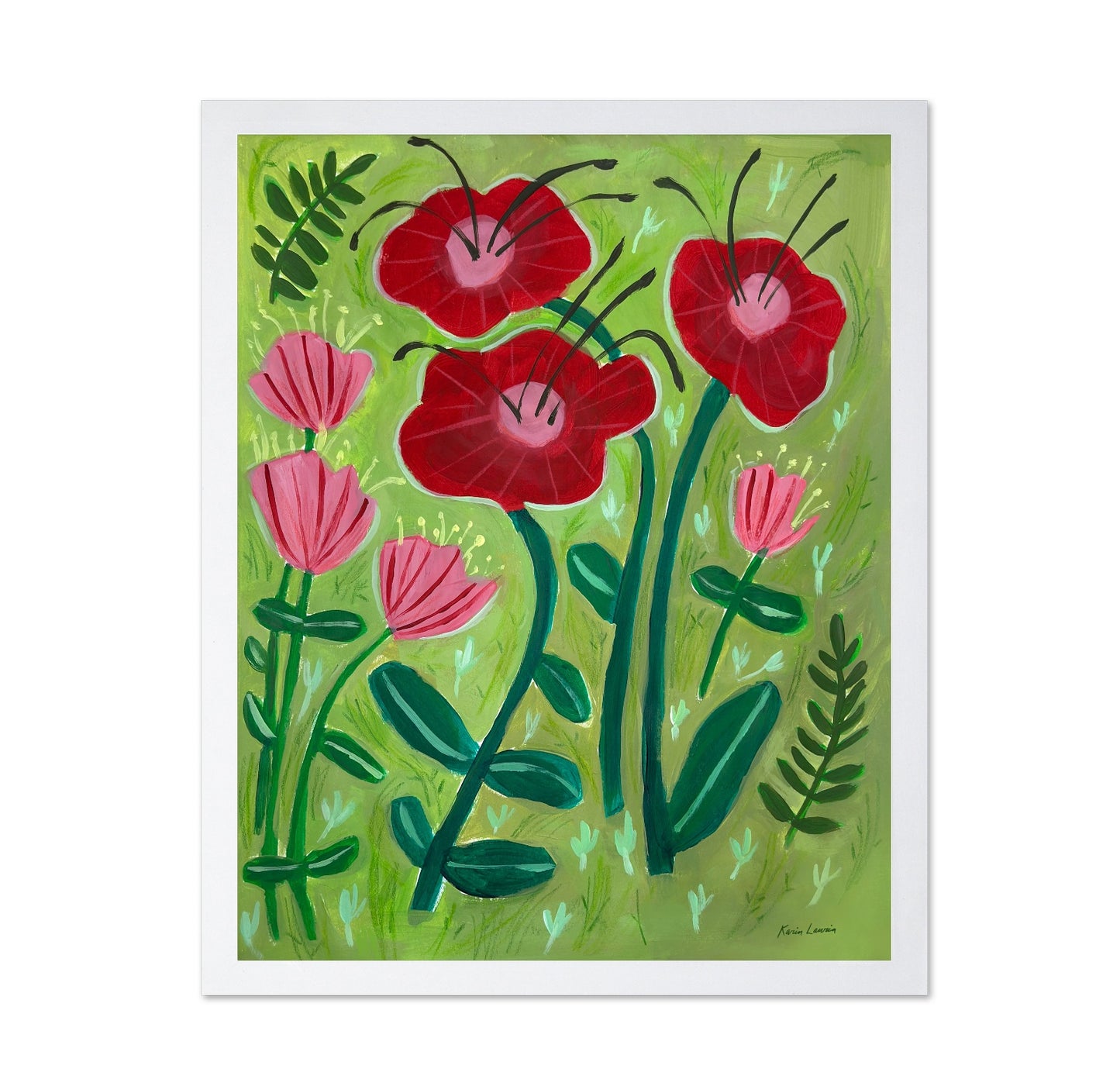 Red Flowers On Green