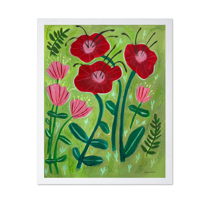Red Flowers On Green