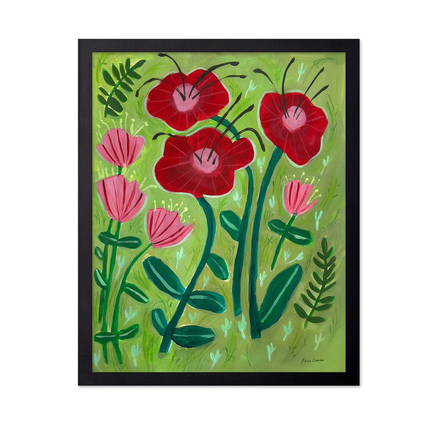 Red Flowers On Green