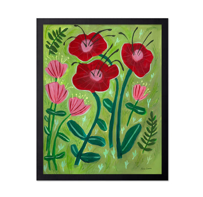 Red Flowers On Green