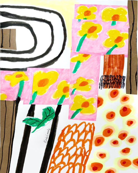 Yellow Floral Abstract on Pink