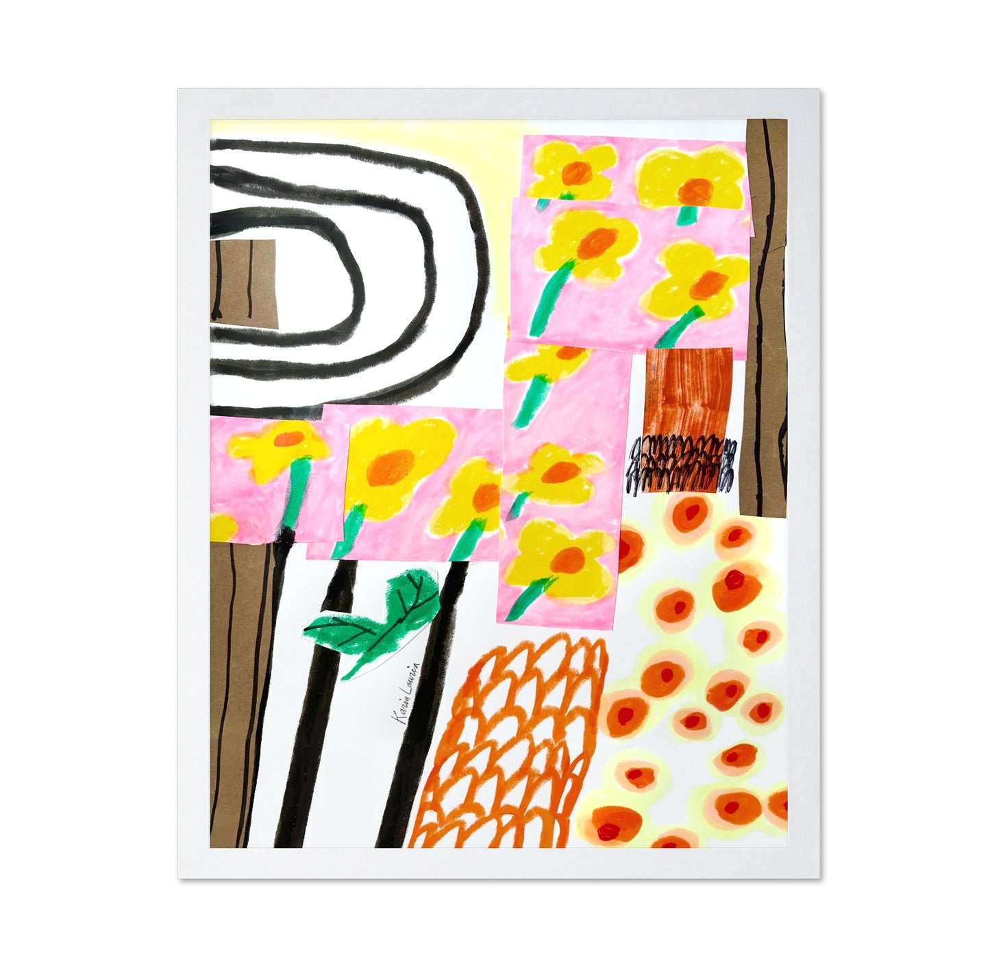 Yellow Floral Abstract on Pink
