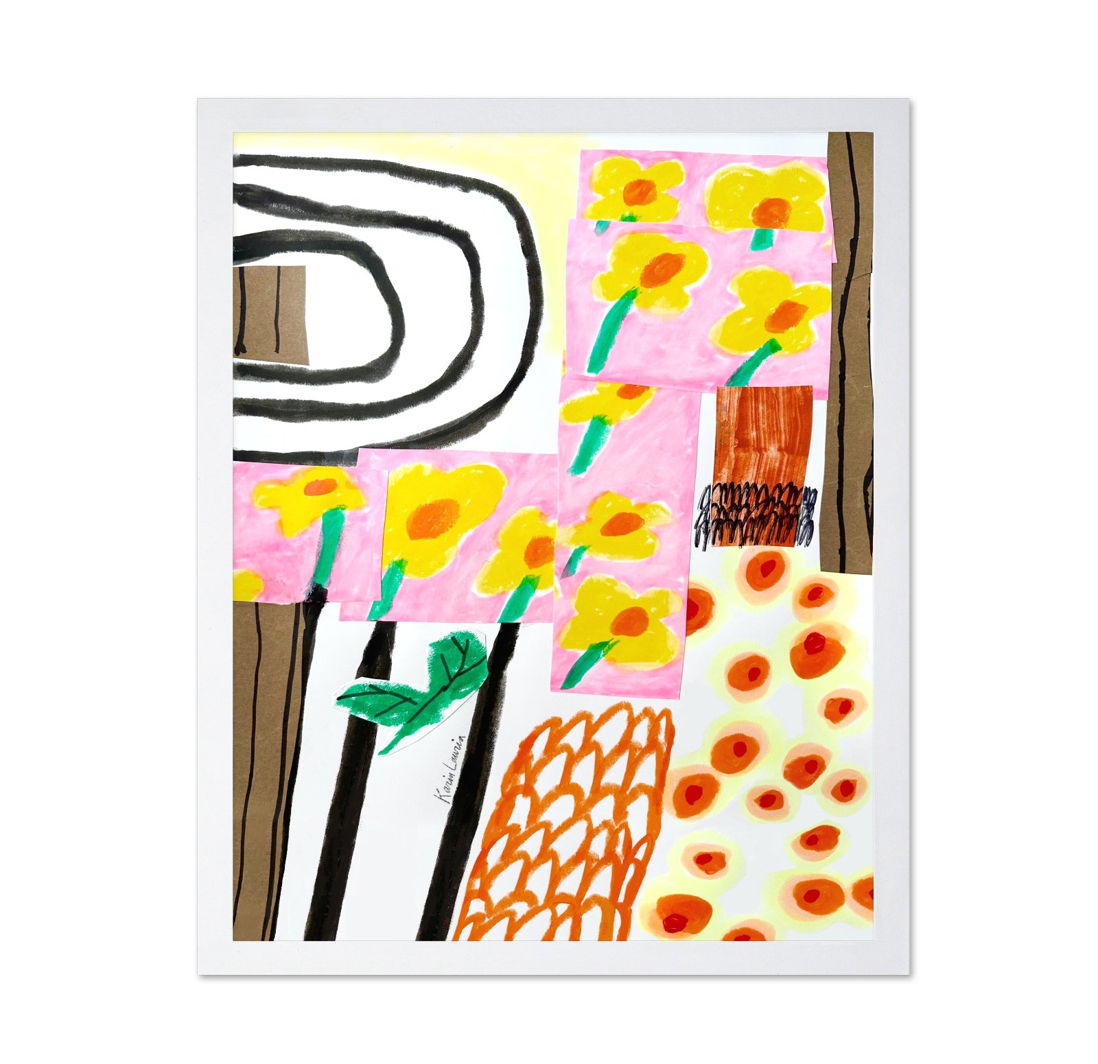 Yellow Floral Abstract on Pink