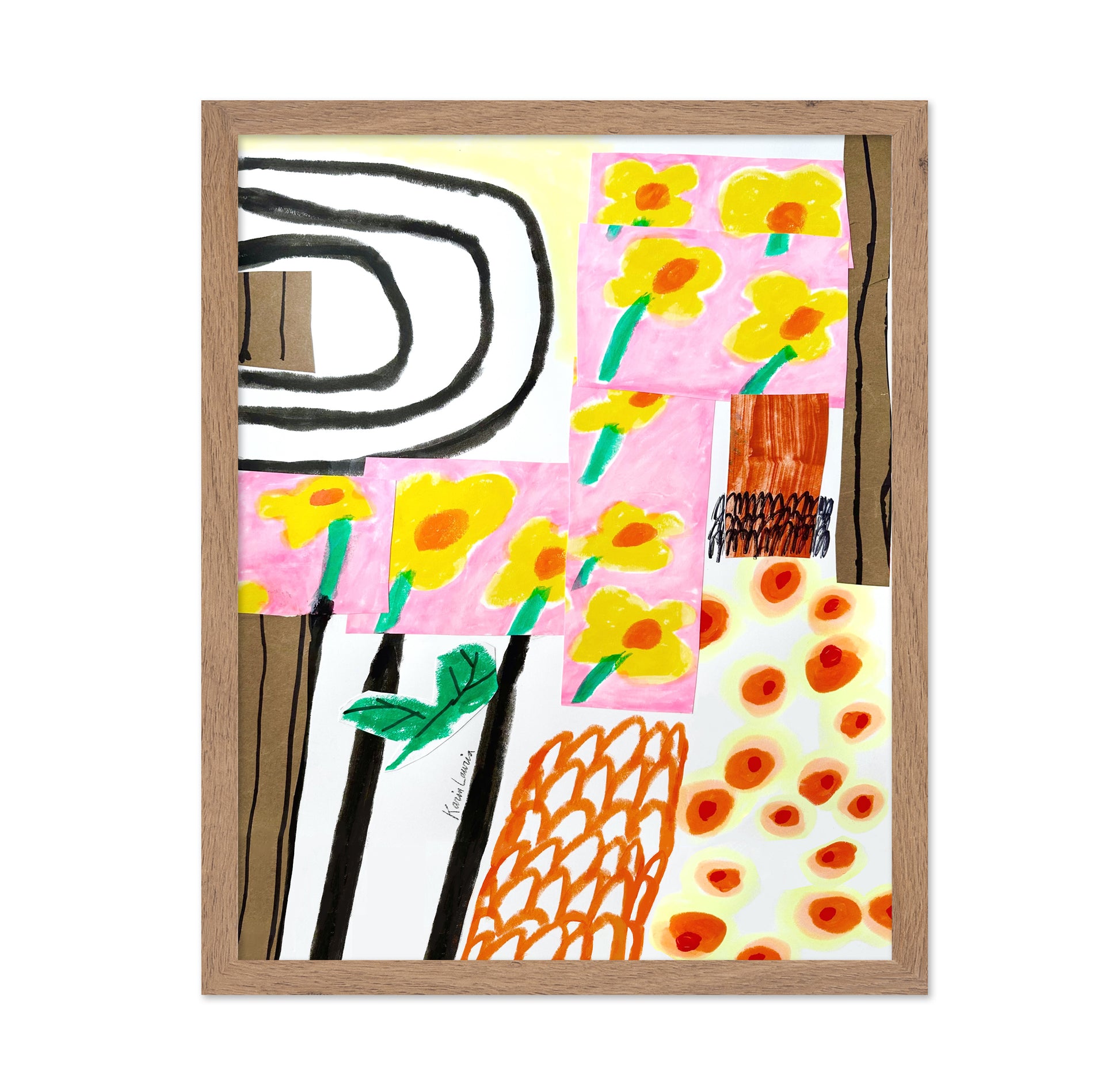 Yellow Floral Abstract on Pink