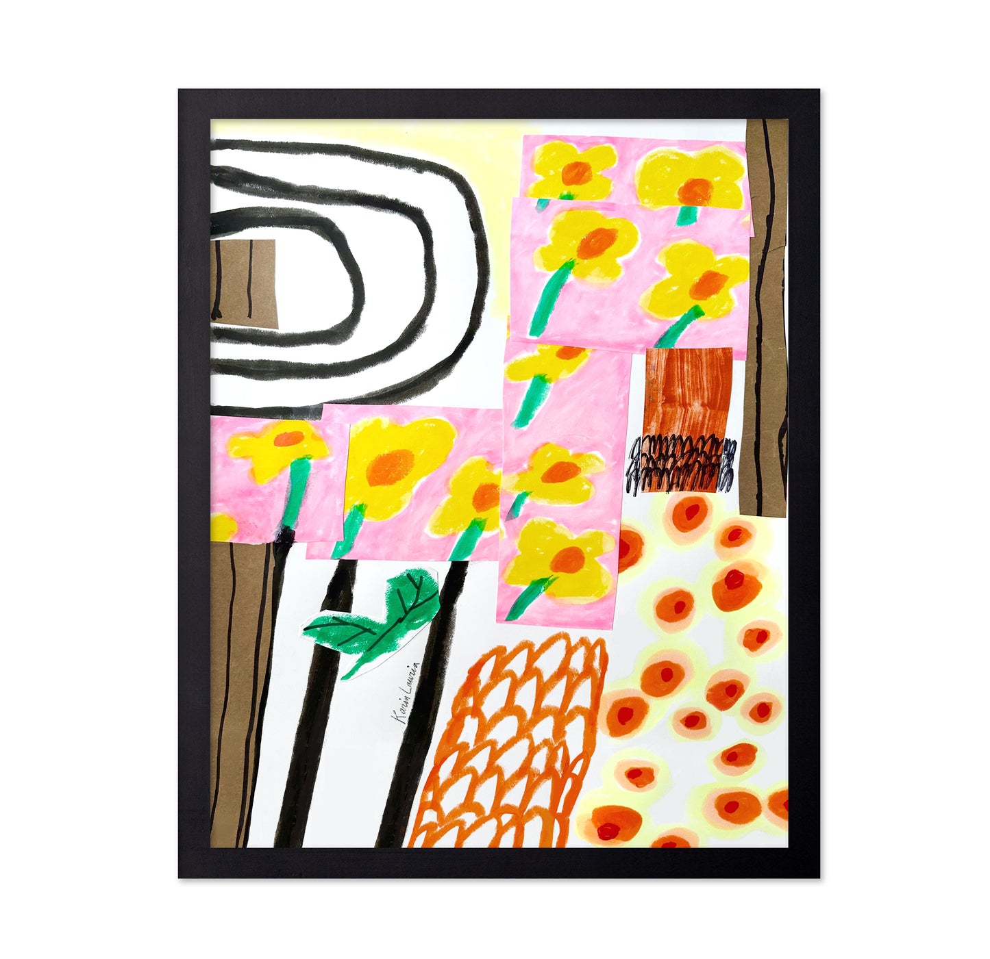 Yellow Floral Abstract on Pink