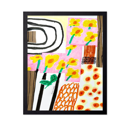 Yellow Floral Abstract on Pink