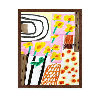 Yellow Floral Abstract on Pink