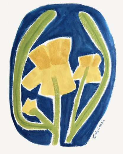 Simple Yellow Floral on Blue