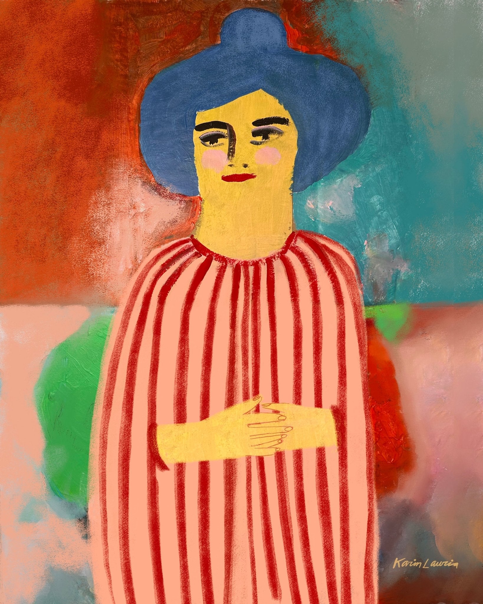 Woman In Red Striped Cape