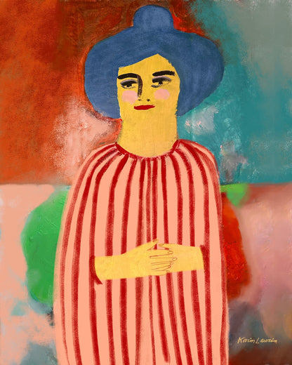Woman In Red Striped Cape